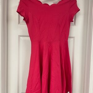 Hot Pink Scalloped Neck Dress